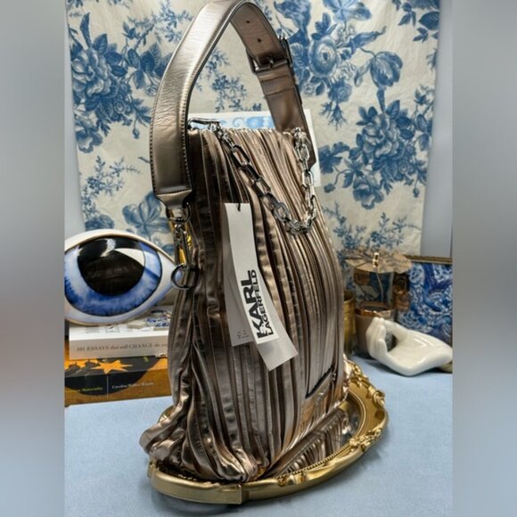 🆕 KARL LAGERFELD PARIS 🧿 NWT K/Kushion Folded Tote, Champagne Muted Metallic - Picture 4 of 16